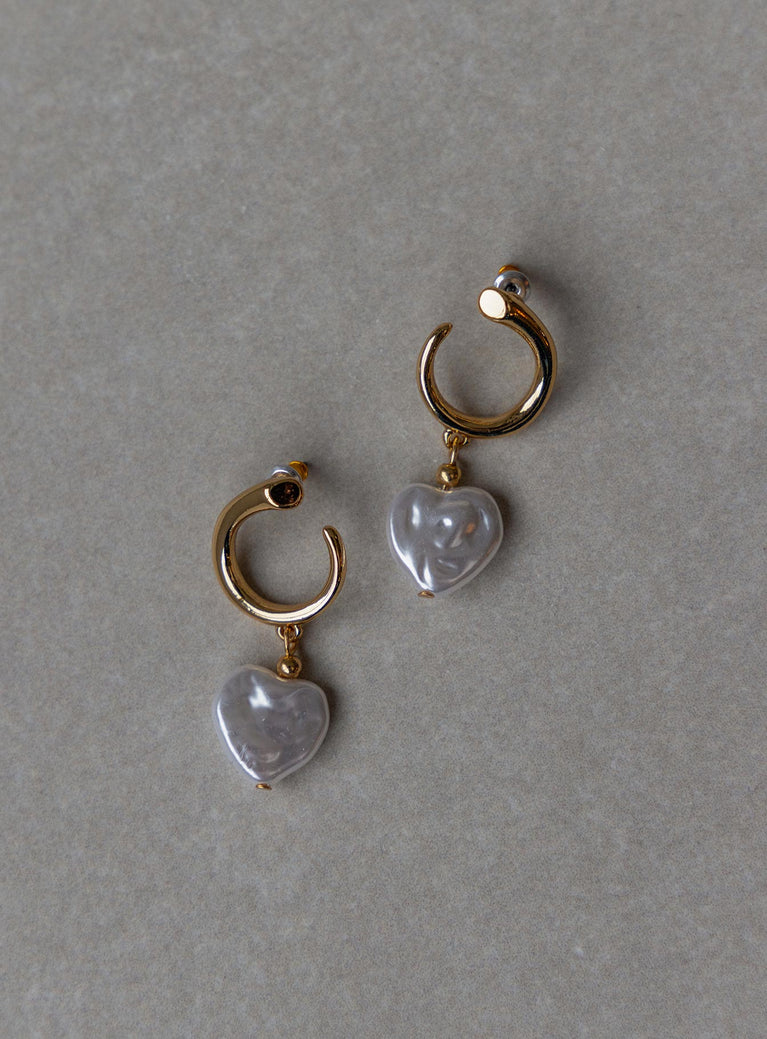 Earrings Stud fastening  Gold-toned loop  Pearl drop charm High shine finish 