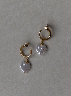 Earrings Stud fastening  Gold-toned loop  Pearl drop charm High shine finish 