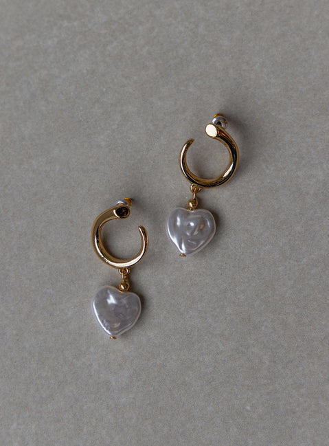 Earrings Stud fastening  Gold-toned loop  Pearl drop charm High shine finish 