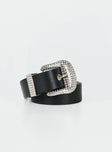 Belt Faux leather material Silver-toned hardware Diamante detail Large buckle detail