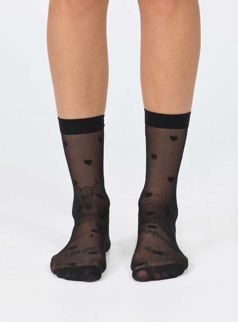 Stocking socks 100% nylon Sheer mesh material Delicate material - wear with care  Heart print  Knee high  Good stretch  OSFM
