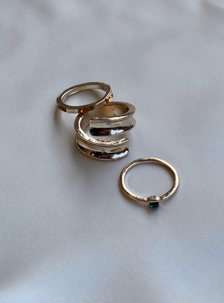 Rings Pack of three Gold toned Gemstone detail Each style differs