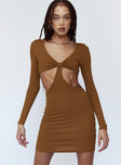 front view of model wearing Princess Polly Sabella Mini Dress Brown 