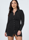 front view of model wearing Princess Polly Elody Long Sleeve Mini Dress Black 