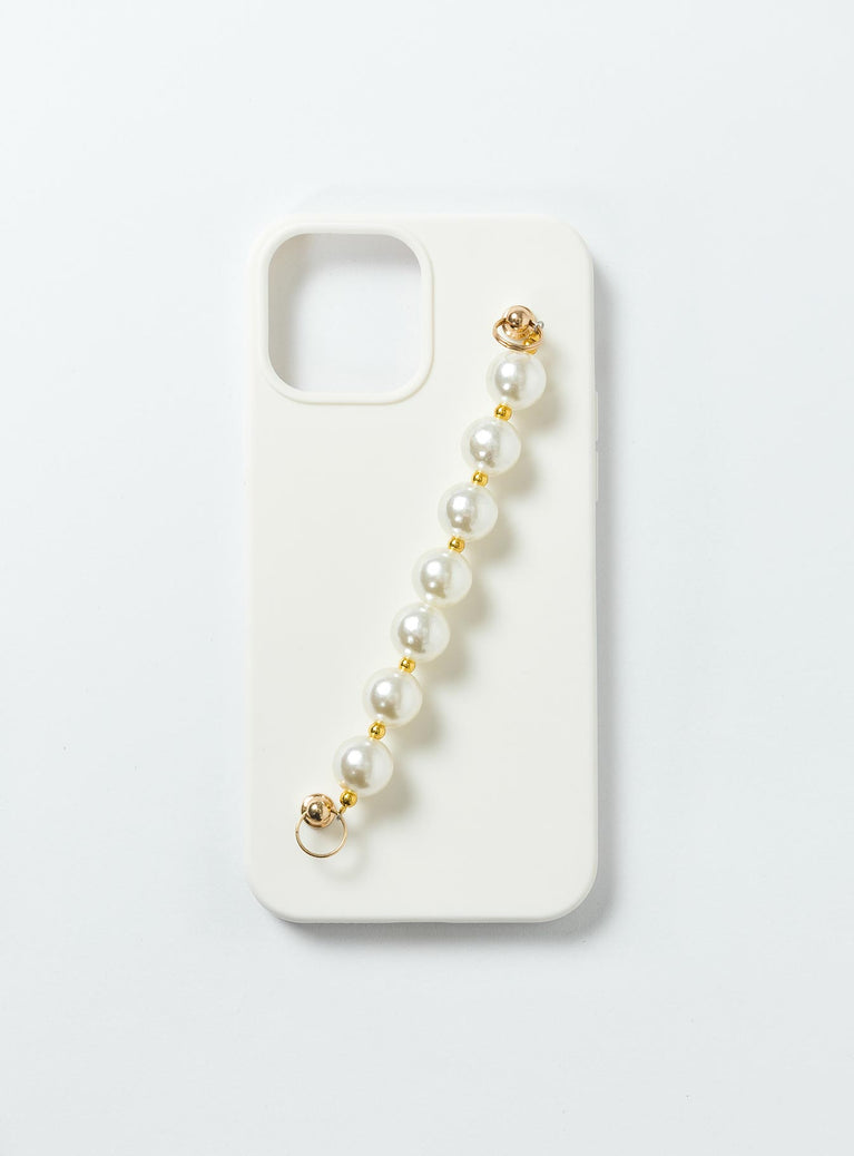 iPhone case white Silicone body Pearl beaded strap