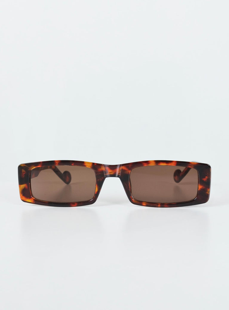 Sunglasses Rectangle tort frame  Brown tinted lenses  Moulded nose bridge 