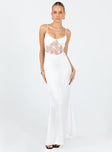 front view of model wearing Princess Polly Roselle Maxi Dress White V-Neck 