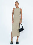 Front view of model wearing  front Princess Polly Crew Neck  Ellie Maxi Dress Beige