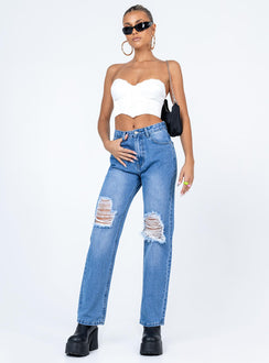 front view of model wearing Princess Polly Altona Strapless Top White Sleeveless Sweetheart 