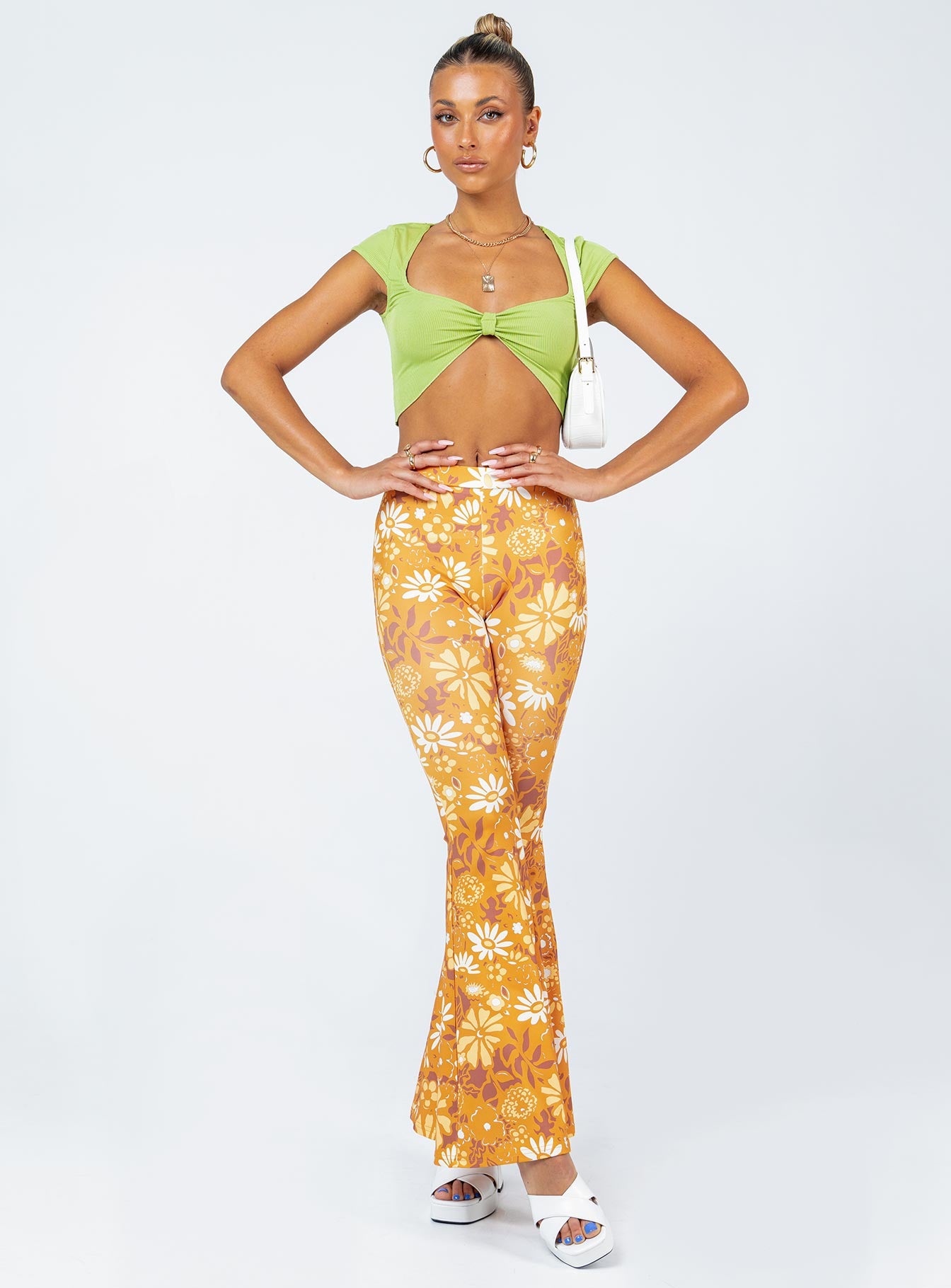 side view of model wearing Princess Polly Corby Top Green 