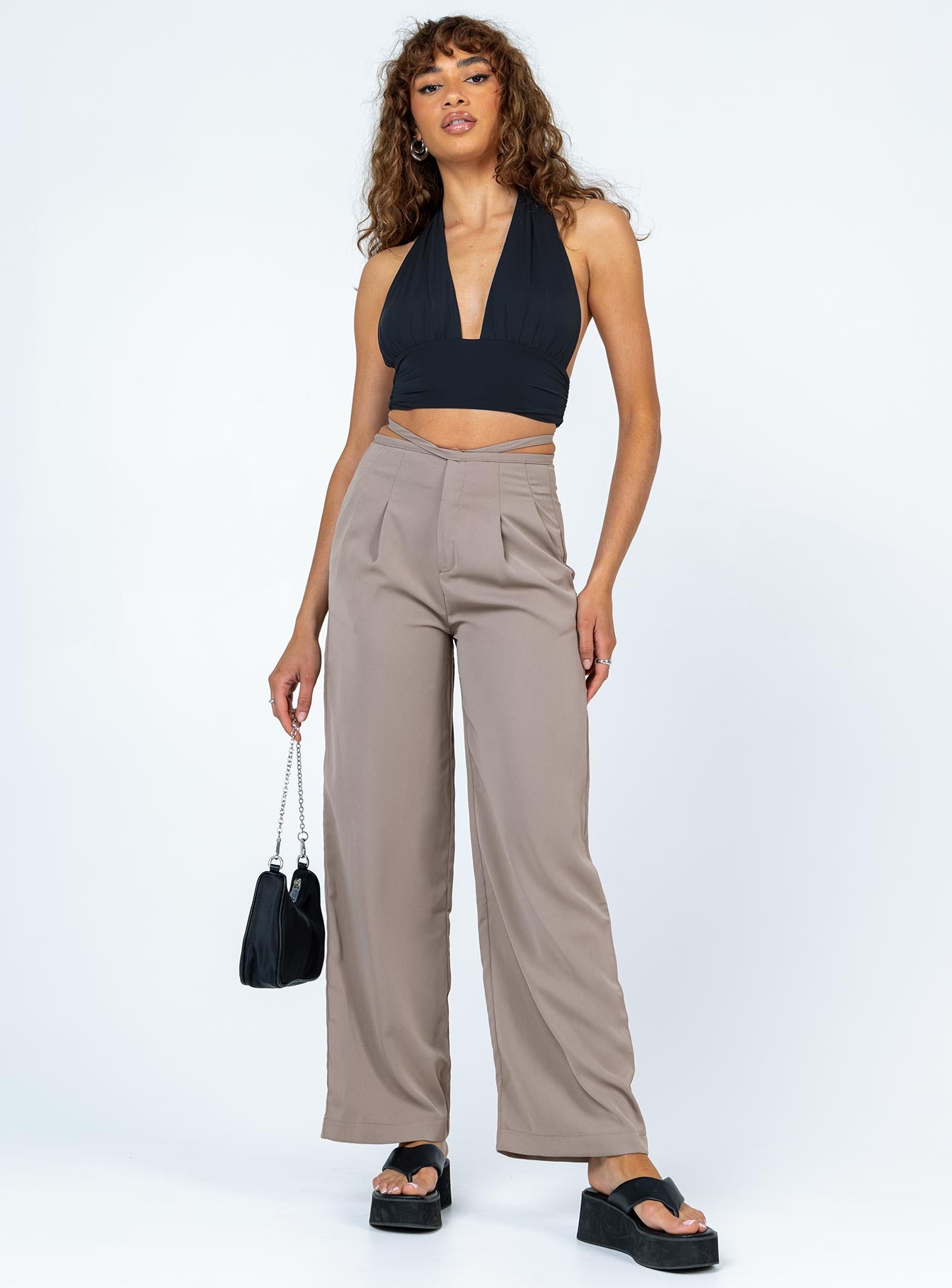 front view of model wearing Princess Polly Rodney Pants Beige 