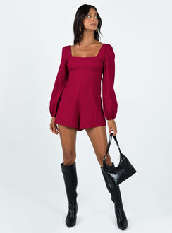 Hastings Long Sleeve Romper Burgundy Square Neck 