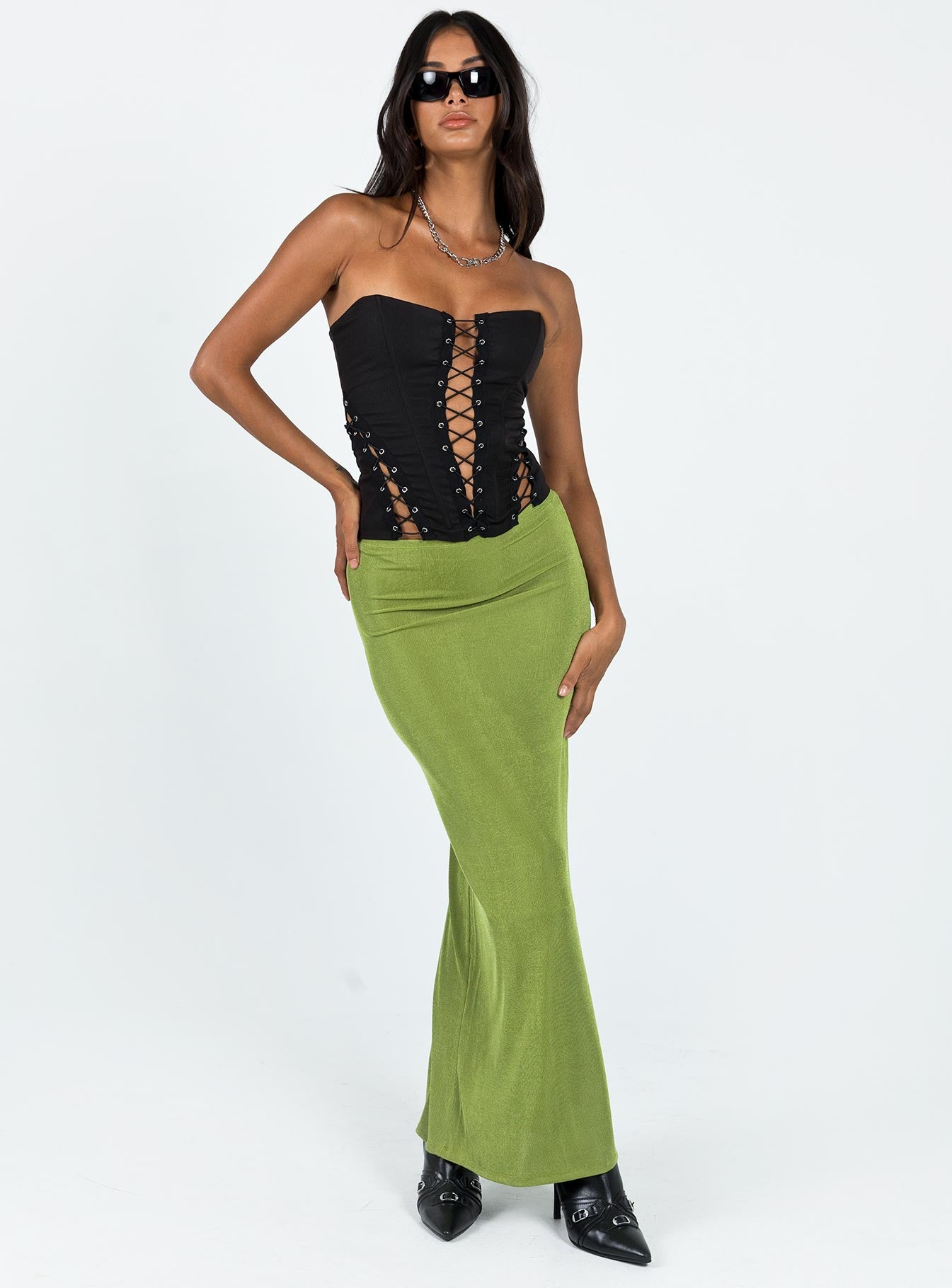 product Harriette Maxi Skirt Green Lower Impact Princess Polly  Maxi 