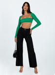 Front view of model wearing  front Princess Polly High Waisted  Vamp Wide Leg Denim Jeans Black