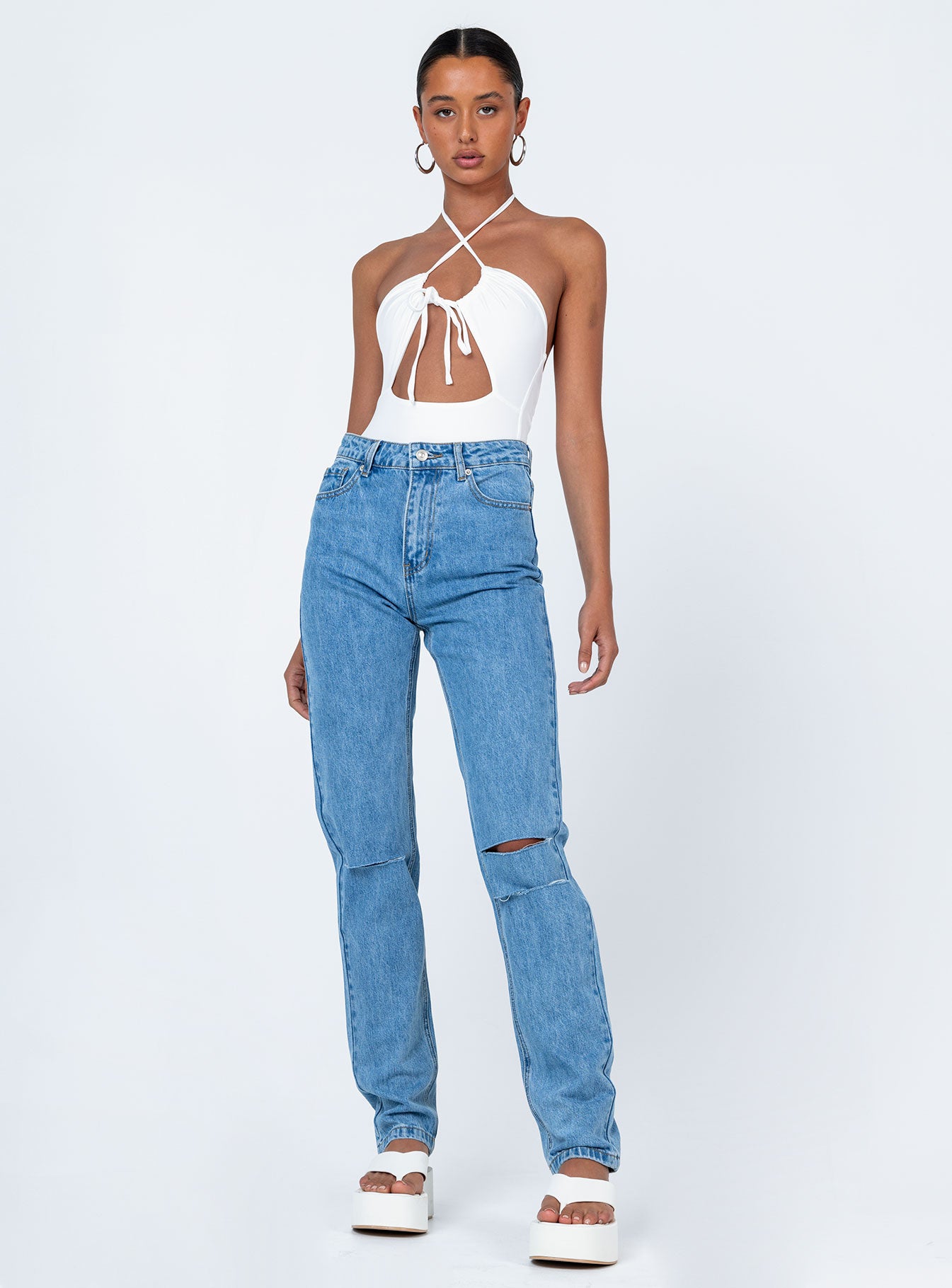 front view of model wearing Princess Polly Demmi Skinny Denim Jeans High Waisted 