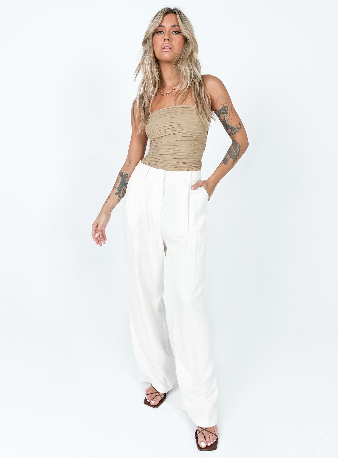 product Princess Polly High Waisted Pants High Waisted Pants High Waisted Pants  La Quinta Pant Off White