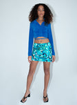   front view of model wearing Princess Polly Caleb Mini Skirt Blue 