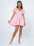 front view of model wearing Princess Polly Luna Love Mini Dress Pink Gingham 