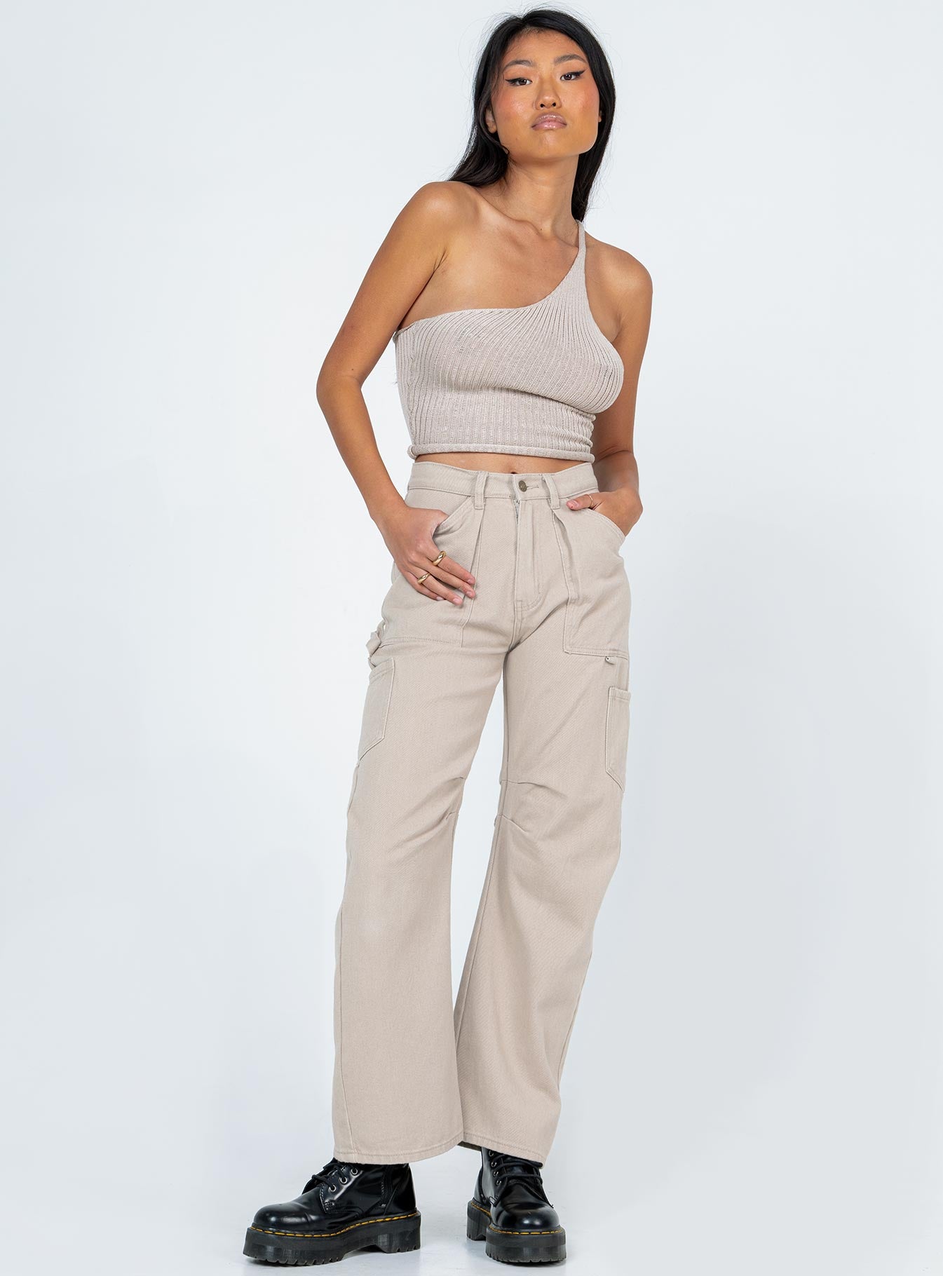 back view of model wearing Princess Polly Lavelle Top Beige 