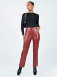 Front view of model wearing  front Princess Polly High Waisted Pants  Macey Pants Burgundy