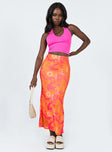   front view of model wearing Princess Polly Zonya Mesh Floral Maxi Skirt Orange 