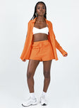 Orange matching set Classic collar Button front fastening Single-button cuff High waisted shorts  Drawstring waistband