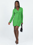 front view of model wearing Princess Polly Annemarie Mini Dress Green V-Neck 