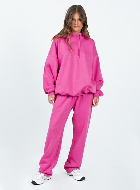 front view of model wearing Princess Polly Ritu Oversized Hoodie Pink 