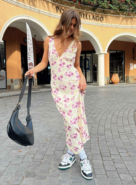 Nellie Midi Dress Floral | Yellow | Womens | Princess Polly Nellie Midi Dress Floral | Yellow | Womens | Princess Polly