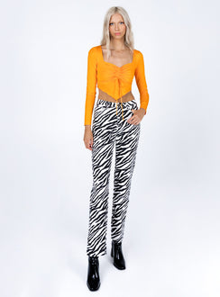 front view of model wearing Princess Polly Kenzie Long Sleeve Top Orange 