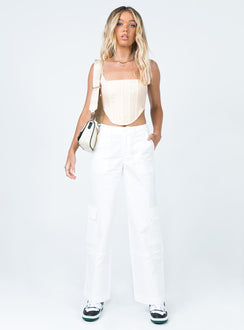 front view of model wearing Princess Polly Tanis Corset Off White 