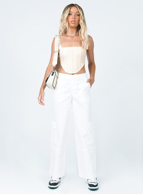 front view of model wearing Princess Polly Tanis Corset Off White 