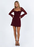 Long sleeve mini dress Wired cups Halter neck tie fastening Sheer mesh sleeves Invisible zip fastening at back Side slit