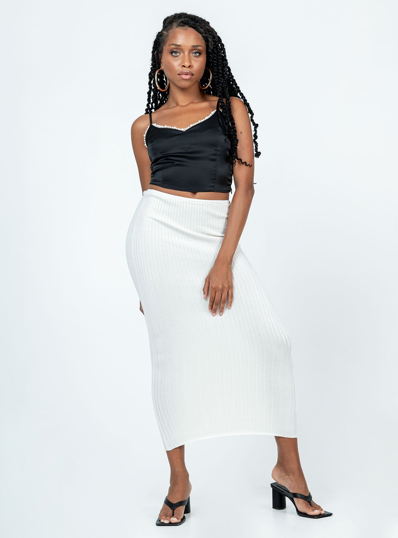 White bodycon shop midi skirt