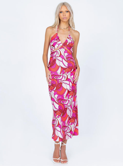 front view of model wearing Princess Polly Tatiana Maxi Dress Pink Multi 