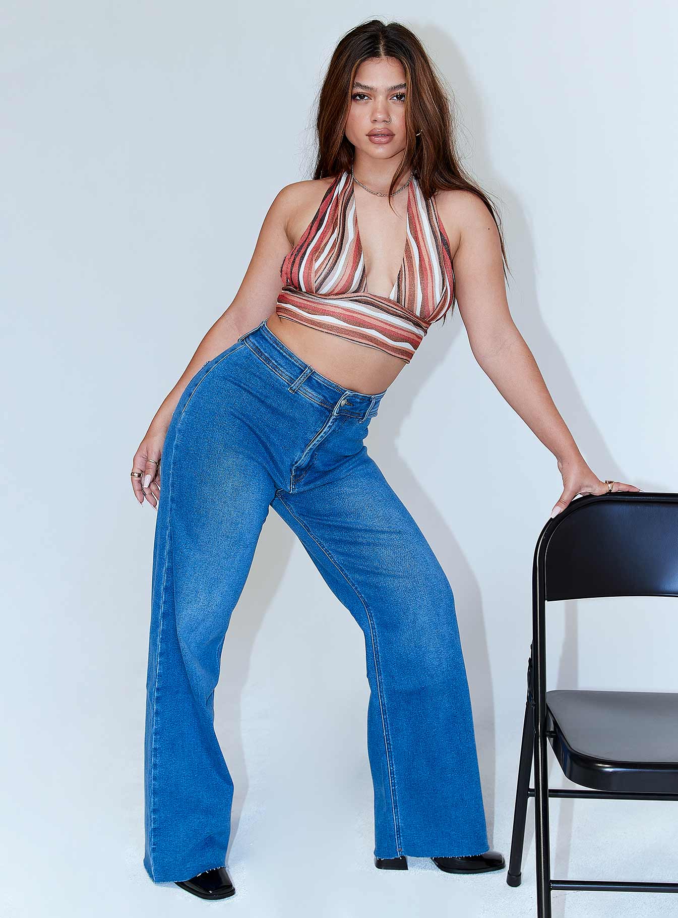 front view of model wearing Princess Polly Luci Halter Top Multi 