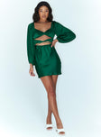 front view of model wearing Princess Polly Nakita Long Sleeve Mini Dress Green 