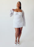 Front view of model wearing  front Princess Polly Square Neck  Dyer Sheer Sleeve Mini Dress White Curve