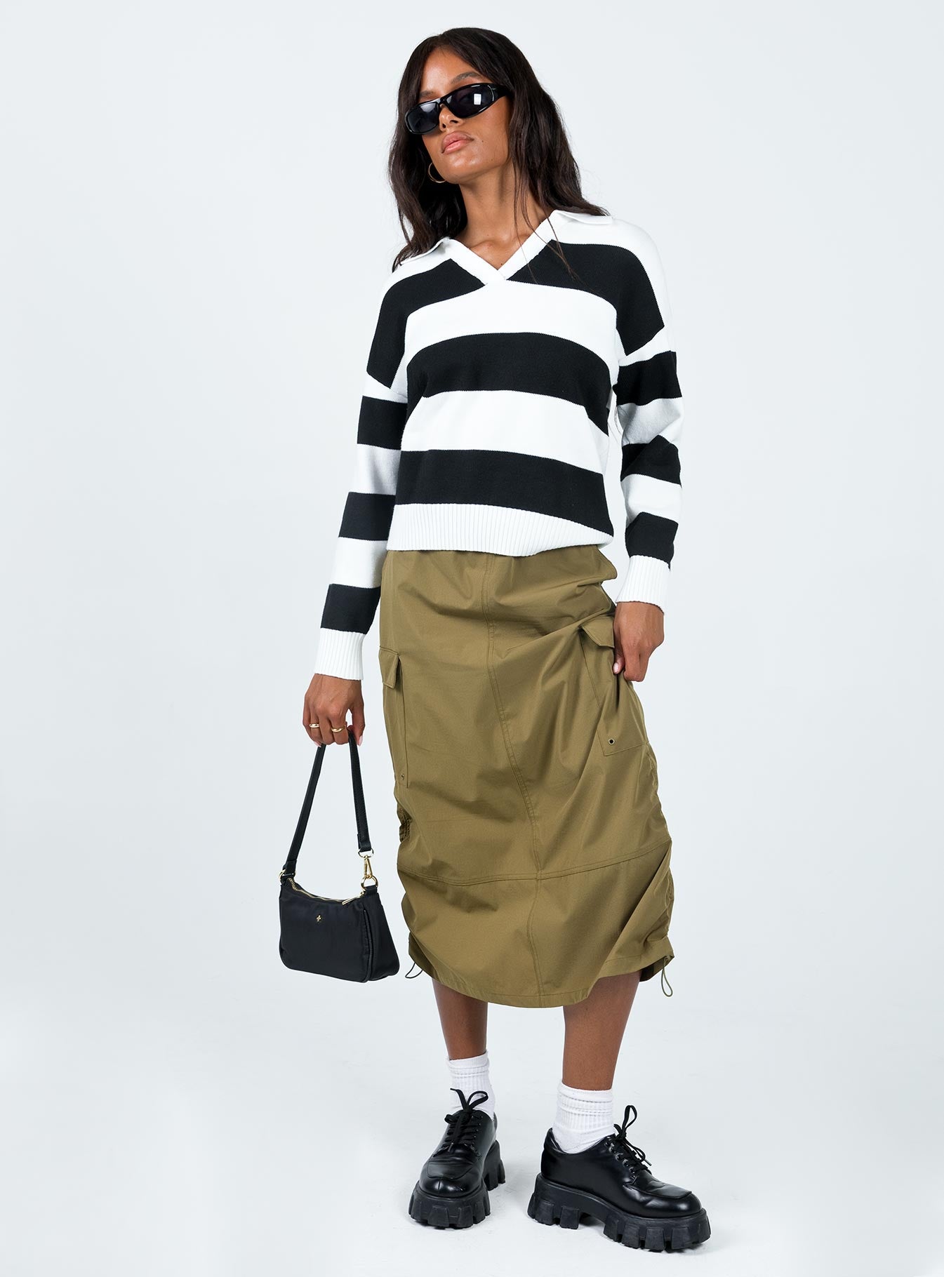 Caird Polo Sweater Black/White Princess Polly  Cropped 