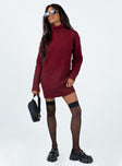 Long sleeve mini dress Cable knit material Turtle neck Drop shoulder  Ribbed hem Good stretch Unlined 