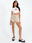 Beige shorts Knit material  High waisted  Elasticated waistband 