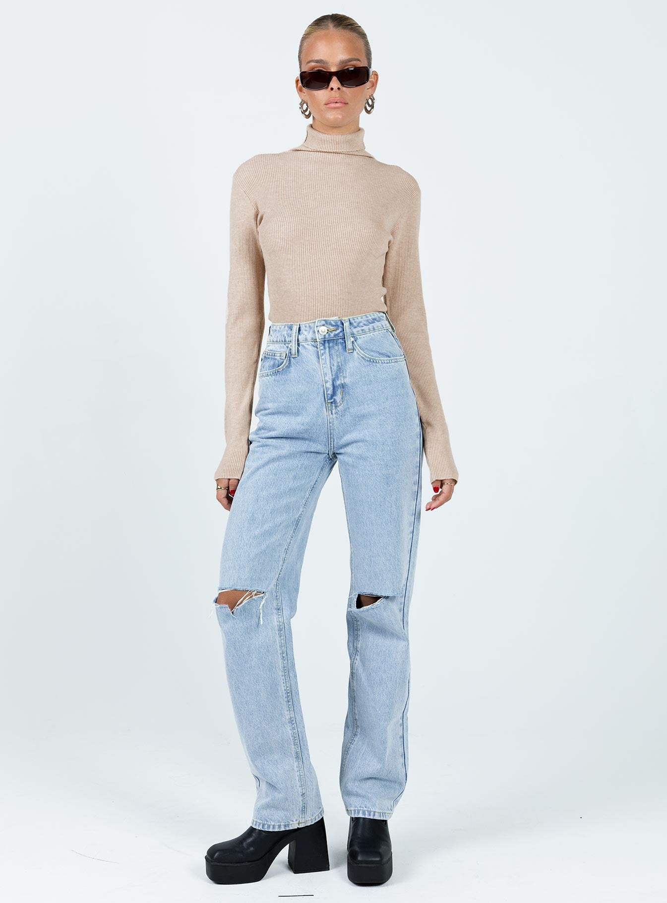 product Princess Polly Full Sleeves Square Neck  Nouri Long Sleeve Top Beige