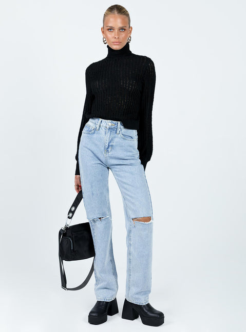 Mckilah Turtleneck Knit Jumper Black Princess Polly  Cropped 