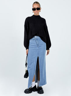 side view of model wearing Princess Polly Innerbloom Oversized Sweater Black Cropped 