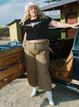 Front view of model wearing  front Princess Polly Low Rise Pants  Dust Dancing Cargo Pant Curve Camel