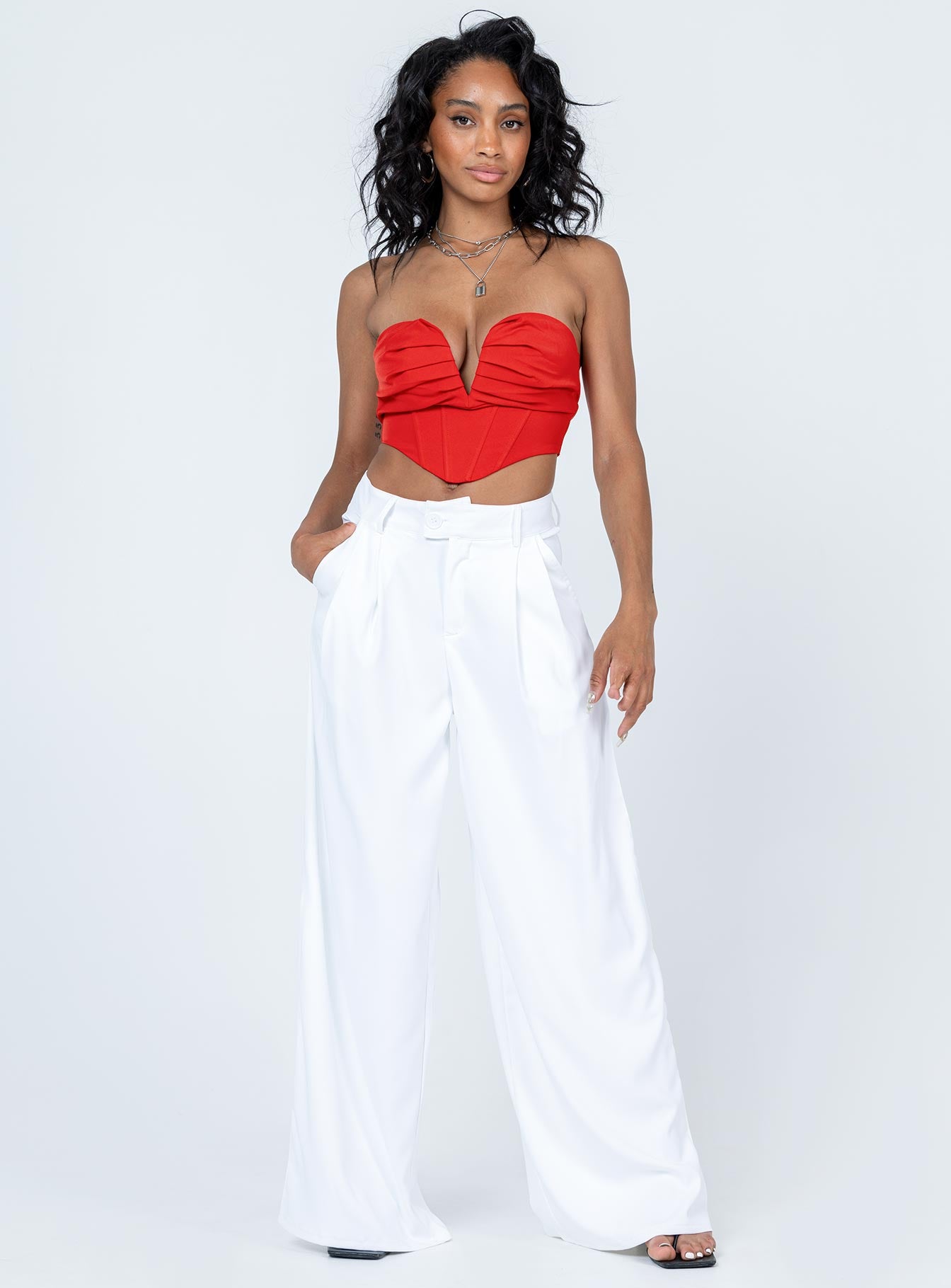 front view of model wearing Princess Polly Yvette Pants White 