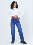 front view of model wearing Princess Polly Dinant Cross Over Denim Jeans Mid Rise 