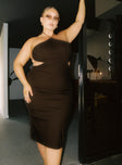 front view of model wearing Princess Polly Bree Midi Dress Brown Curve 