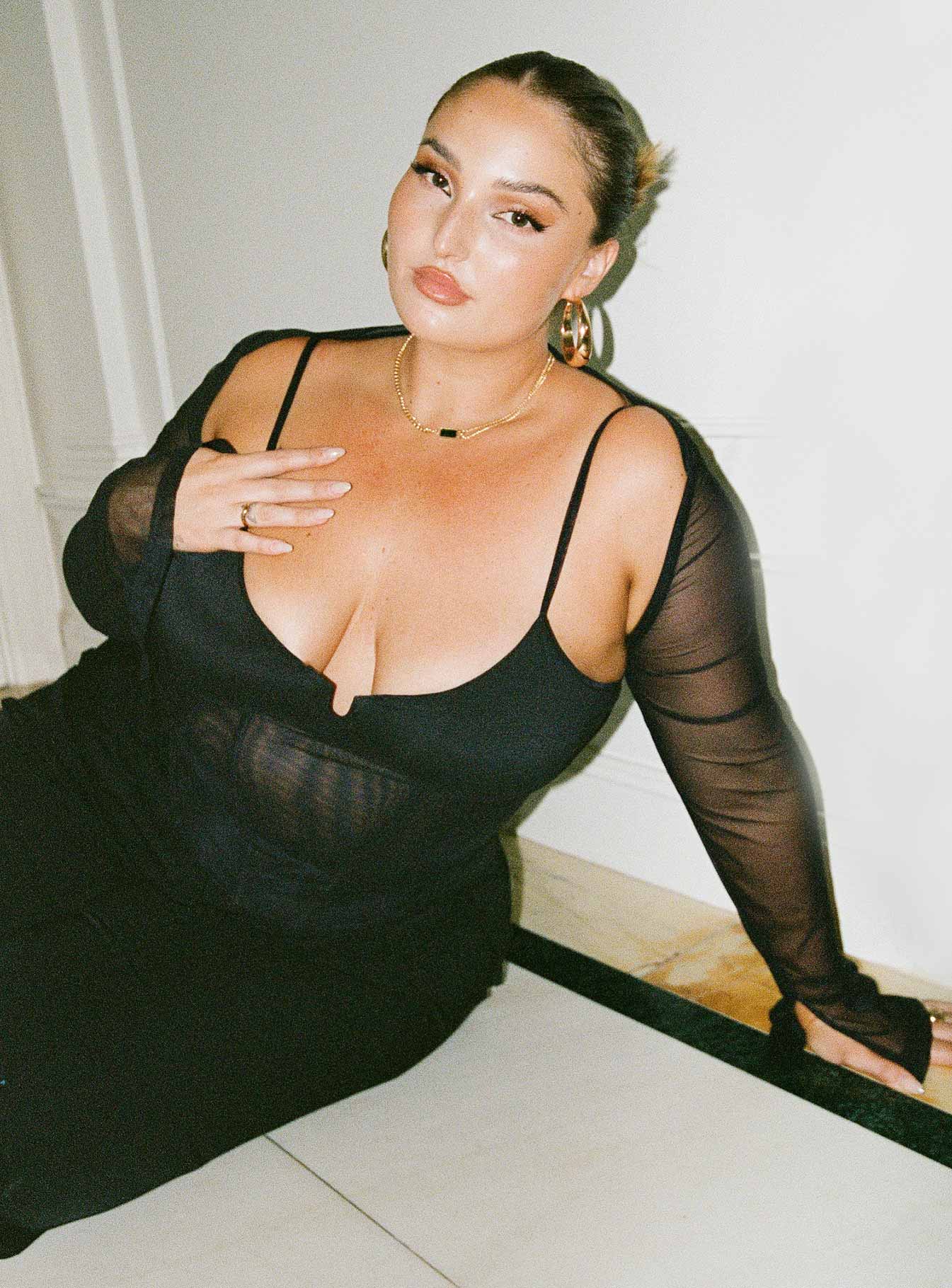 product Princess Polly Sleeveless Plunger  Archo Mesh Corset Black Curve