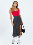 Front view of model wearing  front Mabel Midi Skirt Black Polka Dot Princess Polly  Midi Skirts 